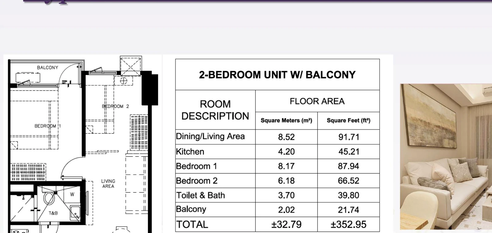 Typical Bloom two-bedroom unit plan with balcony