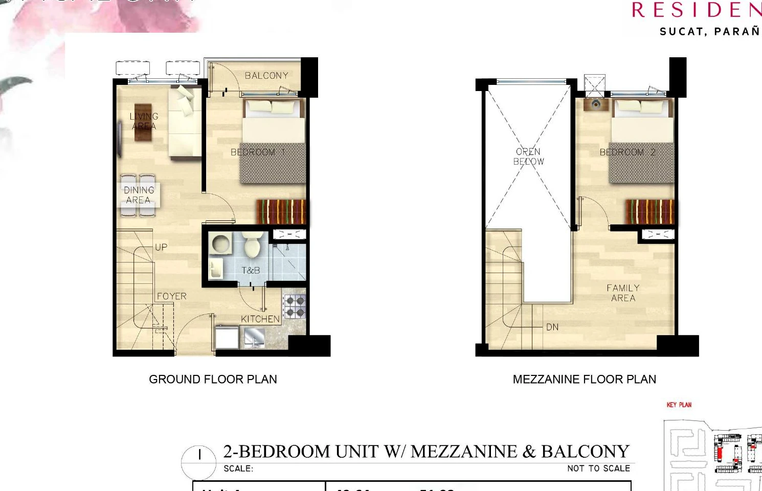 Bloom Residences two-bedroom mezzanine unit plan