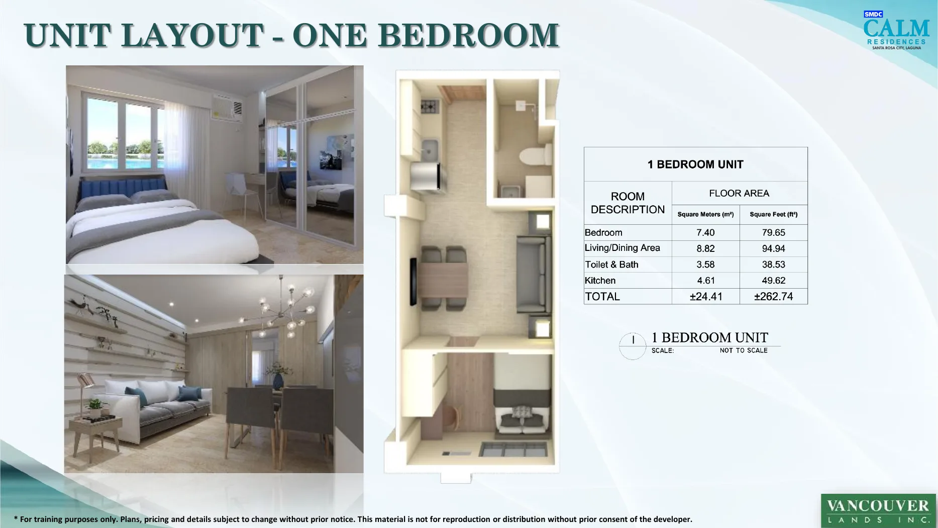 Calm Residences one-bedroom unit layout