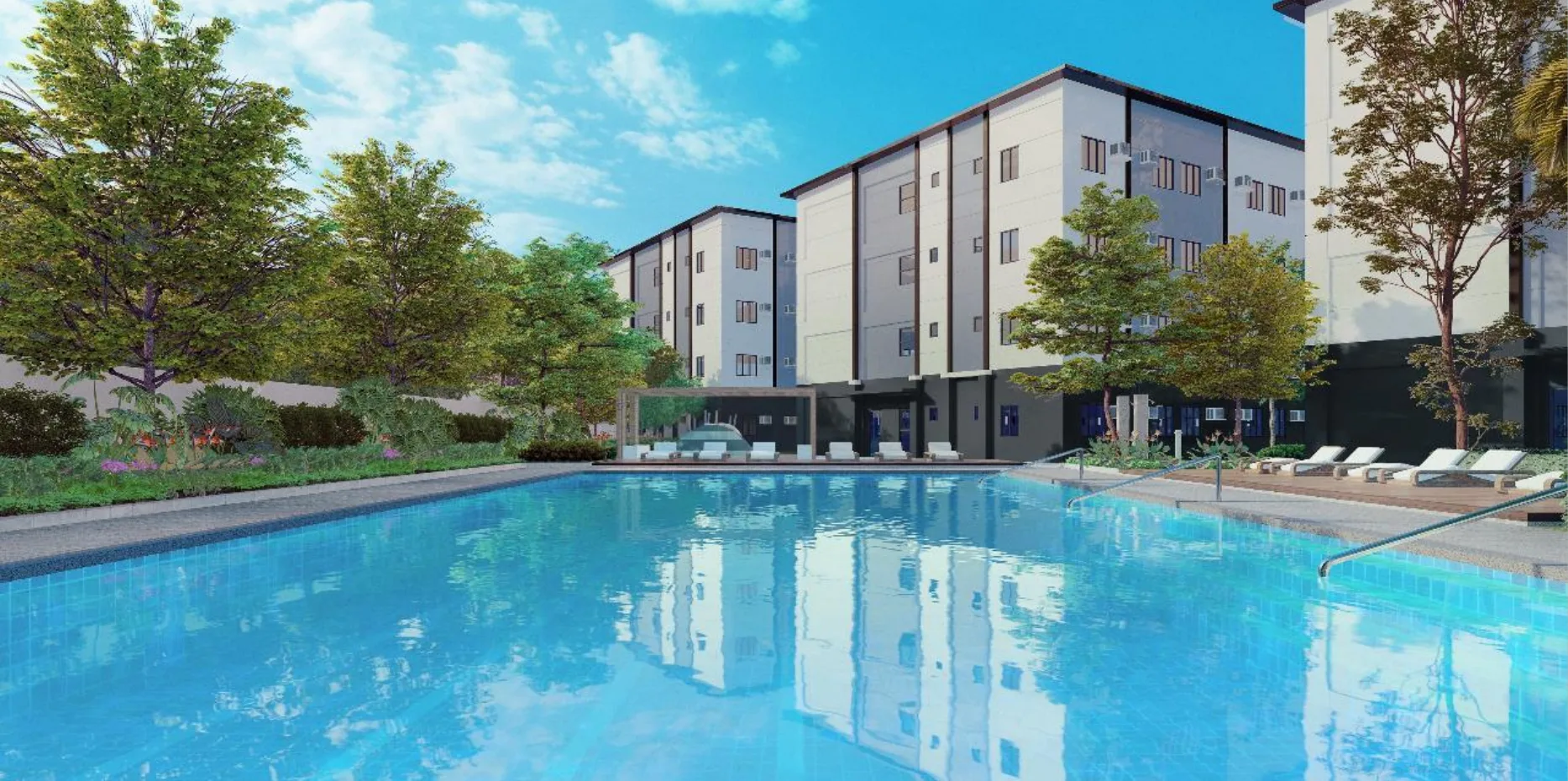 Calm Residences swimming pool and low-rise garden community in Santa Rosa