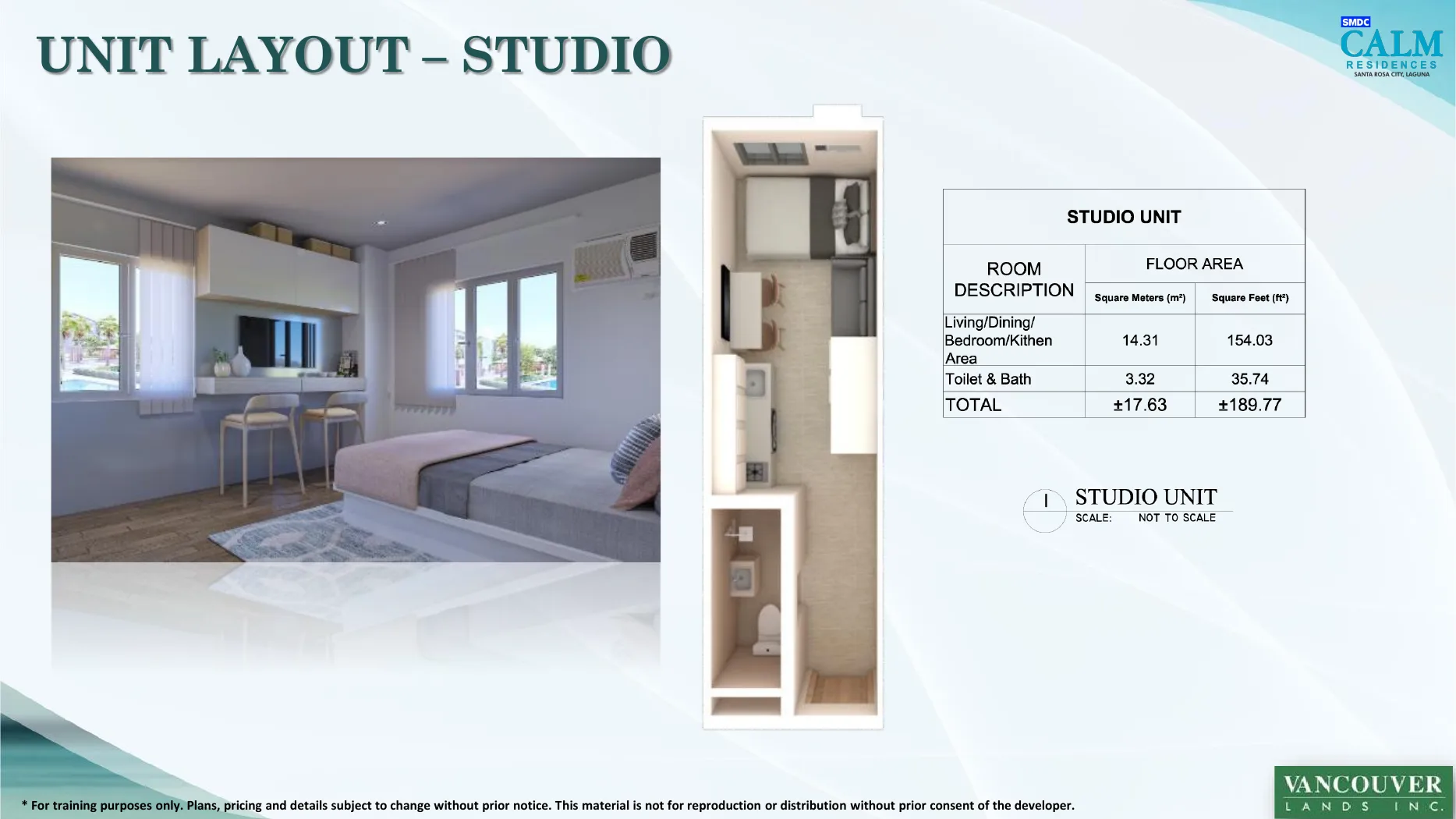 Calm Residences Studio unit layout