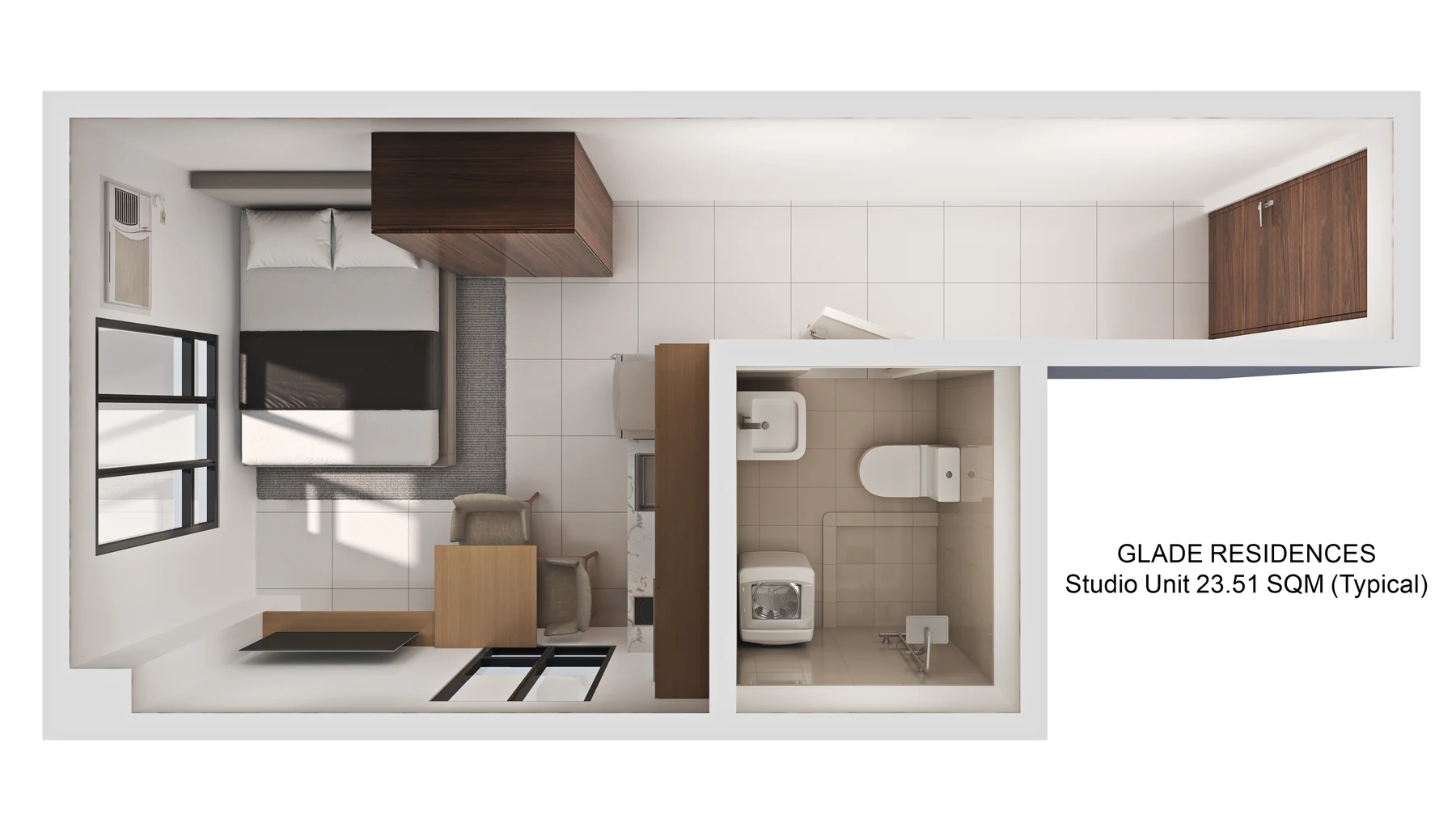 Glade Residences 23.51 sqm studio end layout