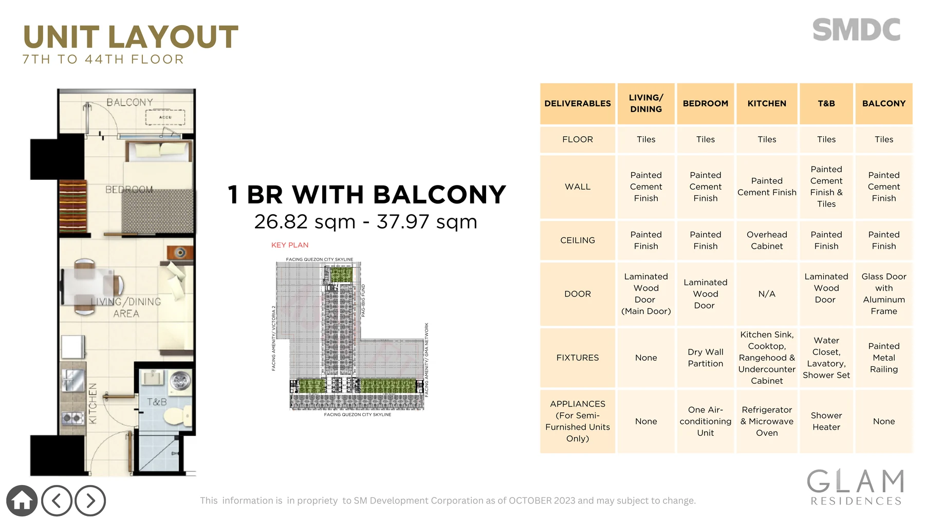 Glam Residences typical floor one-bedroom with balcony plan