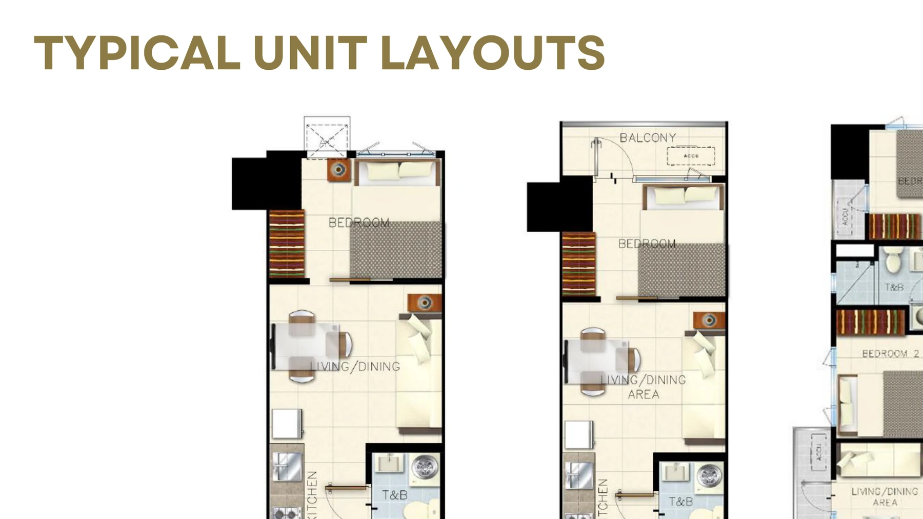 Glam Residences typical unit layouts from developer brief