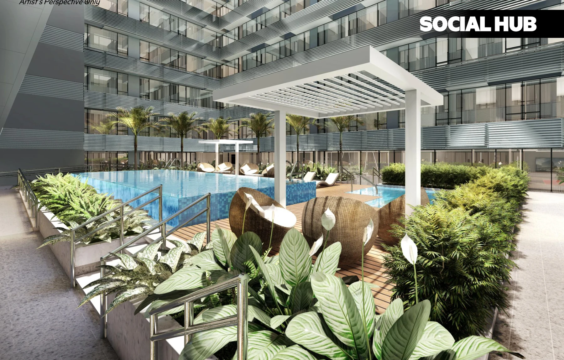 ICE Tower social hub and pool artist perspective