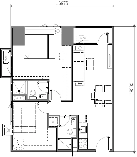 Mint Residences two bedroom end unit with balcony layout