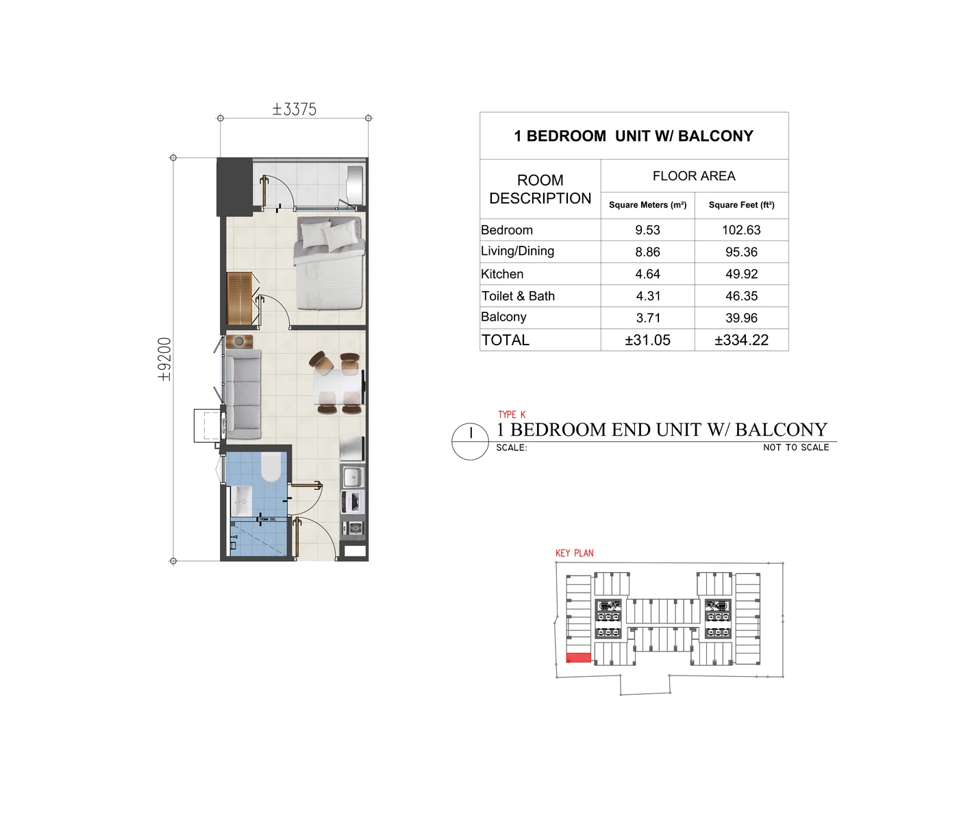 Sands Residences 31.05 sqm one-bedroom end unit with balcony