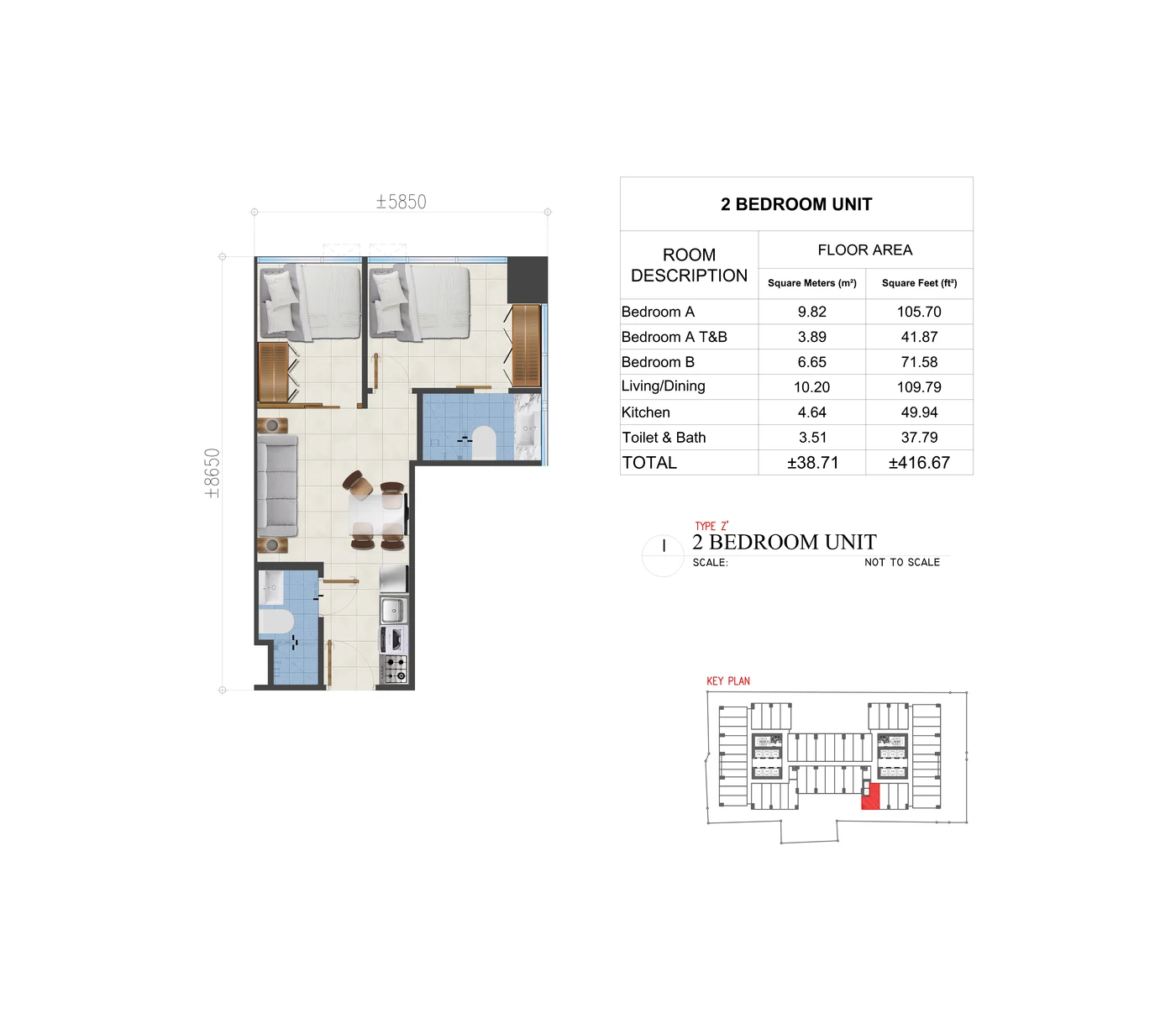 Sands Residences 38.71 sqm two-bedroom layout