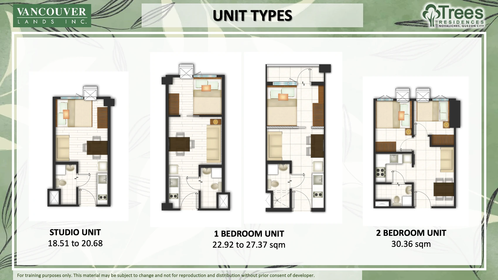 Trees Residences studio, one-bedroom and two-bedroom layouts
