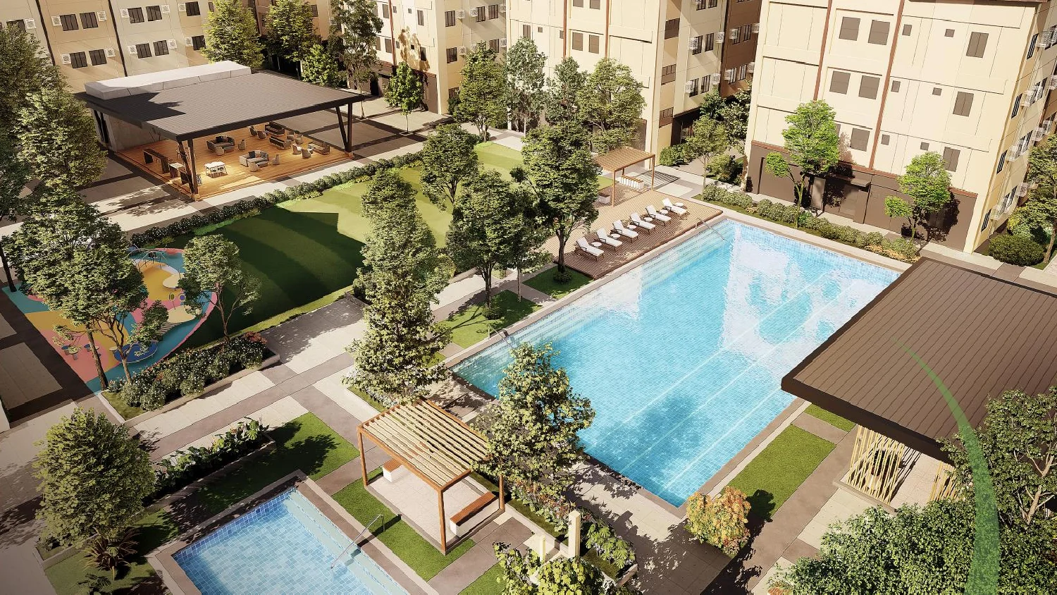 Turf Residences amenity garden and swimming pools