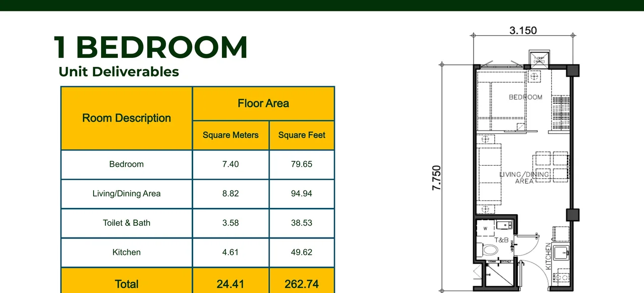 Zeal Residences one bedroom layout