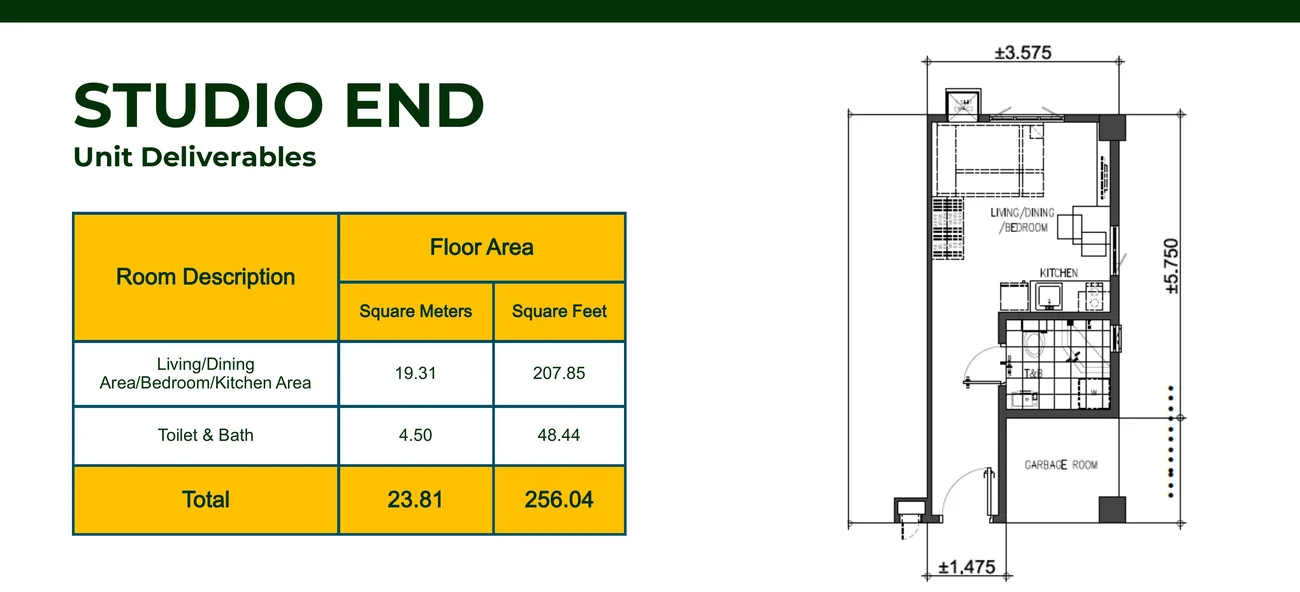 Zeal Residences studio end layout